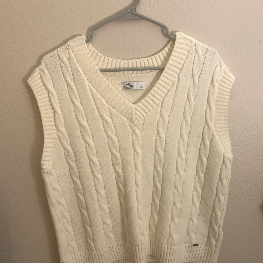 white cable knit sweater vest